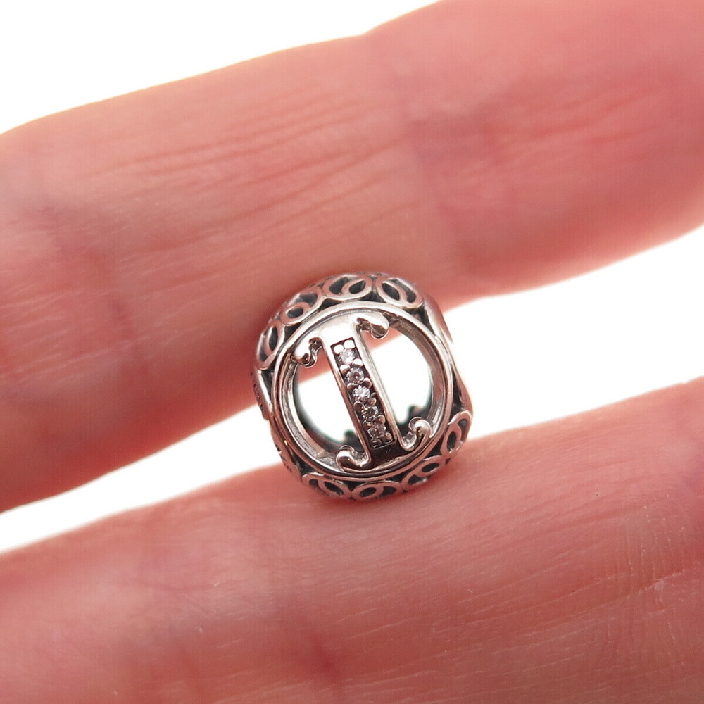 Pandora 925 Sterling Silver C Z Letter I Initial Slide Bead Charm